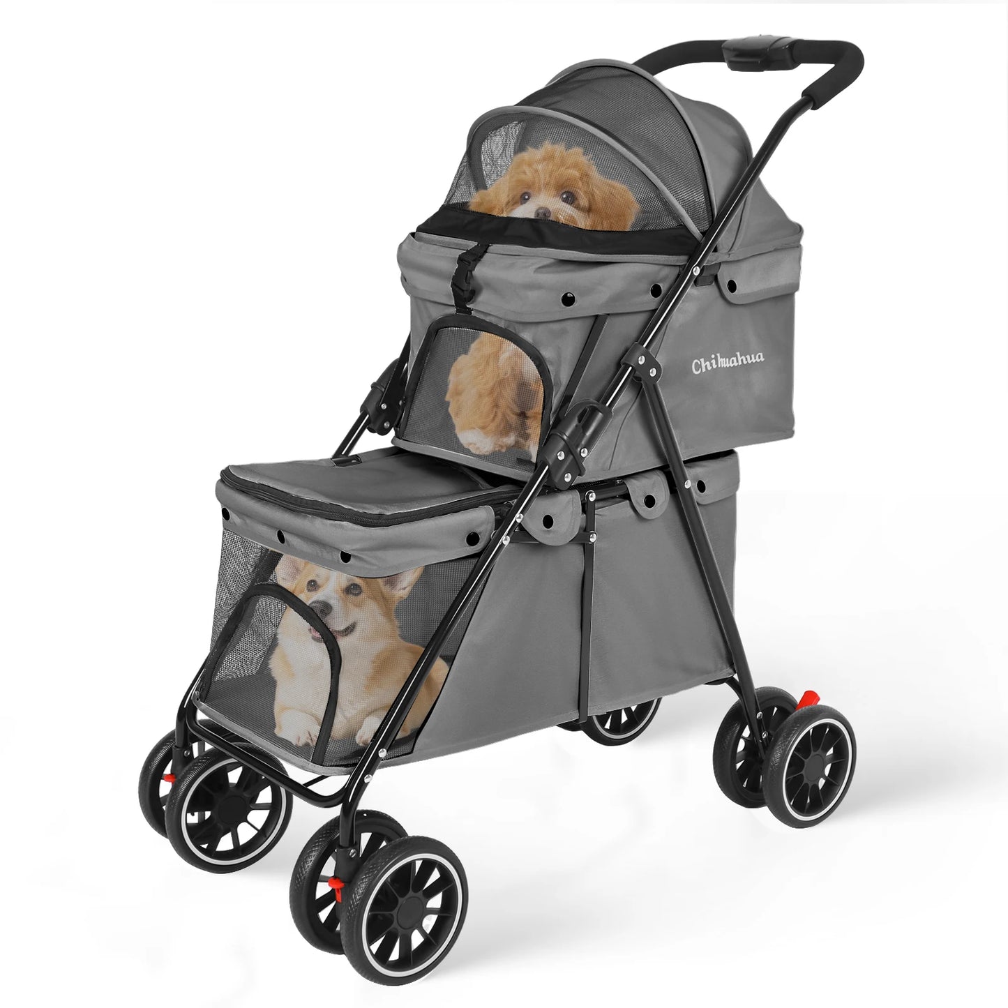 Chihuahua Double Pet Stroller For Dogs And Cats Foldable