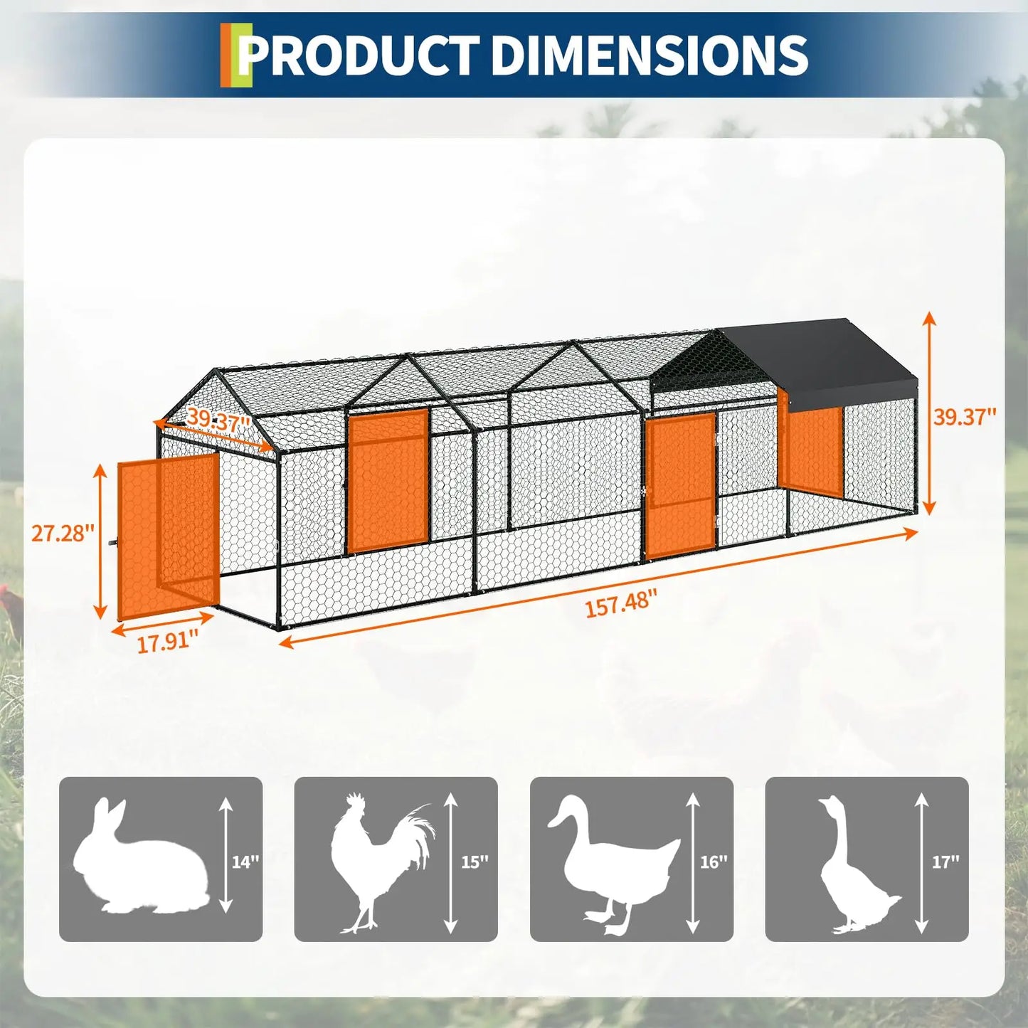 HiMISS Heavy Duty Walk In Metal Chicken Coop With Doors