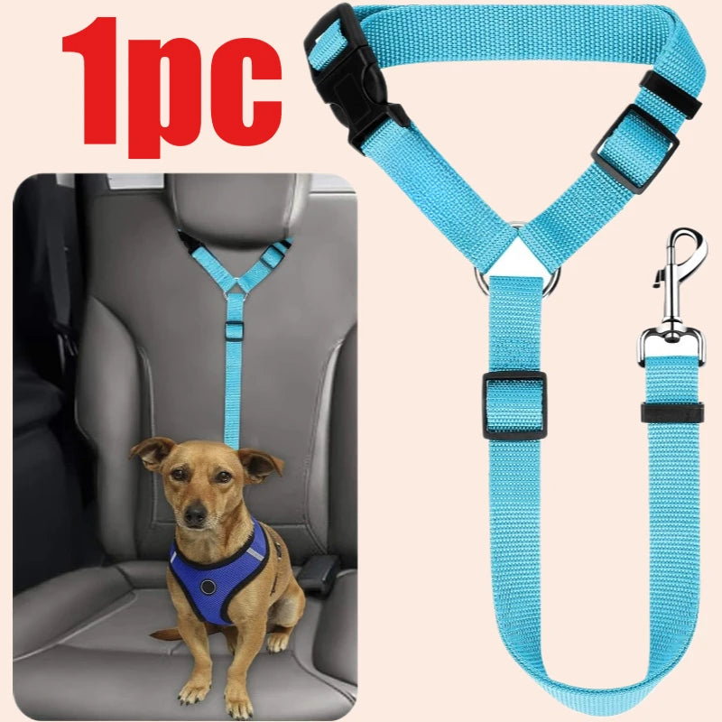 Solid Color Pet Car Seat Belt Nylon Lead Leash Backseat Safety Belt Adjustable Dogs Harness Collar Pet Accessories dog accessories waterproof leash ハーネス&リードセット dog collar