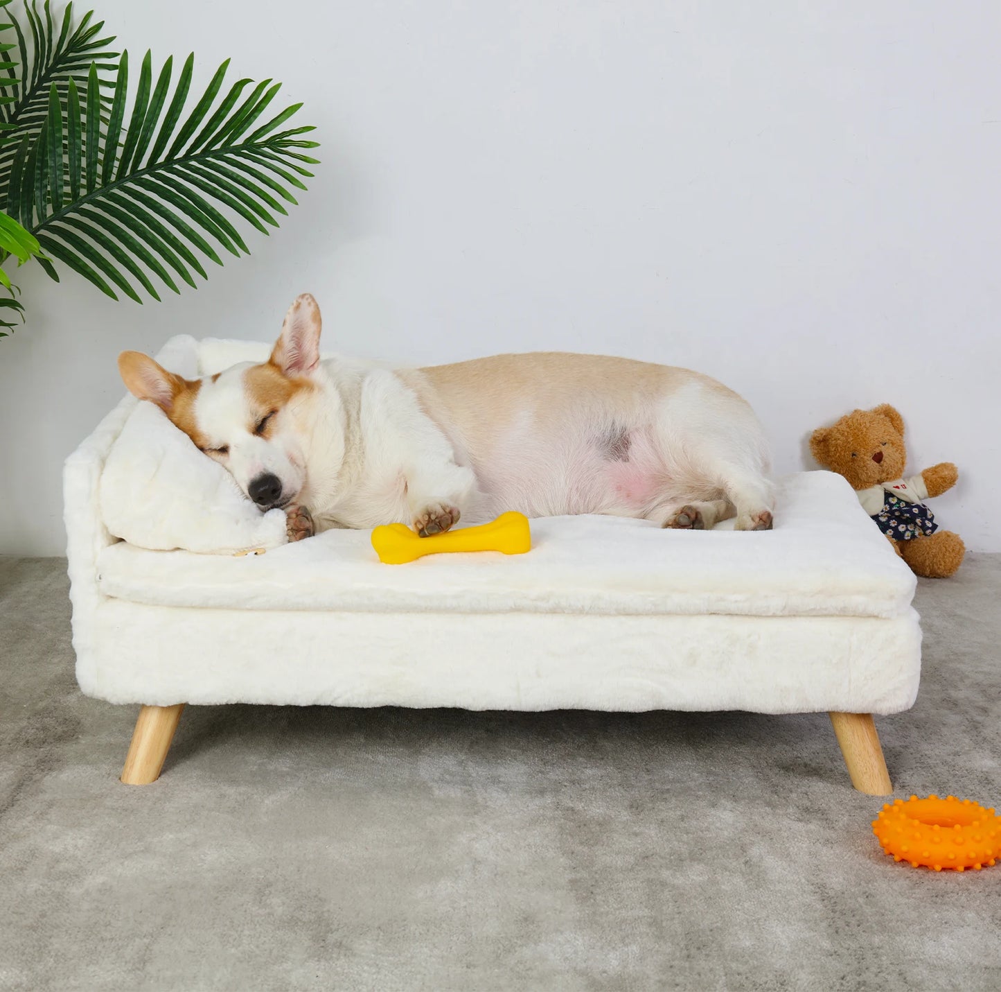 Elevated Solid Wood Pet Sofa Bed With Plush Cushion