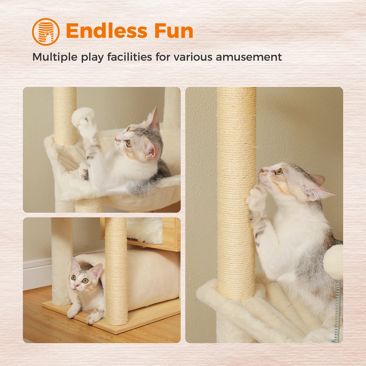 PAWZ Road Wooden Cat Tree With Large Hammock And Scratching Posts