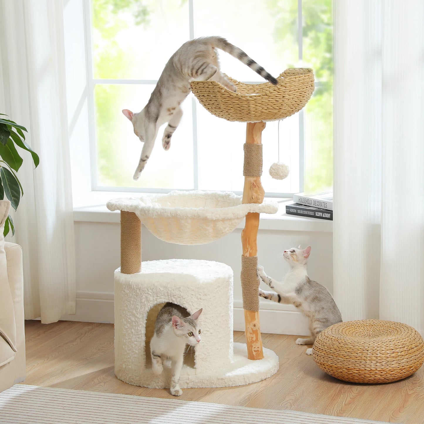 PEQULTI Solid Wood Cat Tree With Condo And Perches