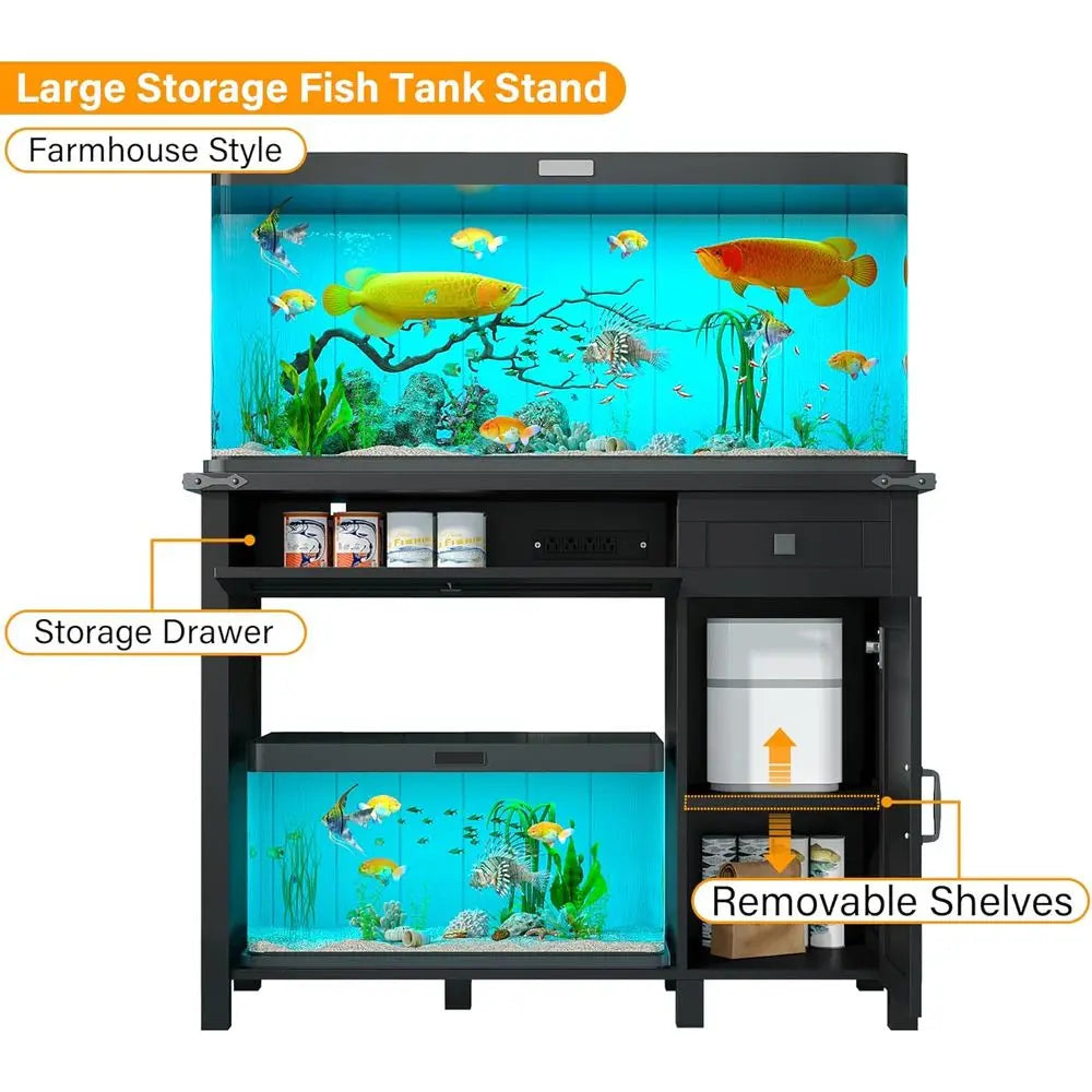 Aquarium Stand With Power Outlets And Adjustable Shelves