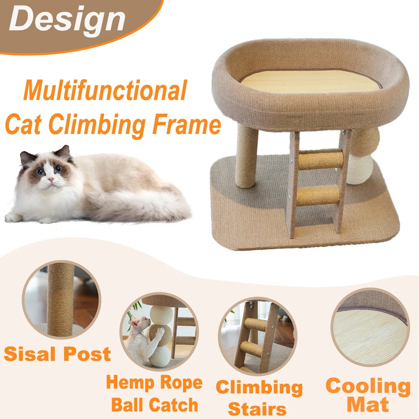 Cat Scratching Post With Sisal Board And Plush Bed