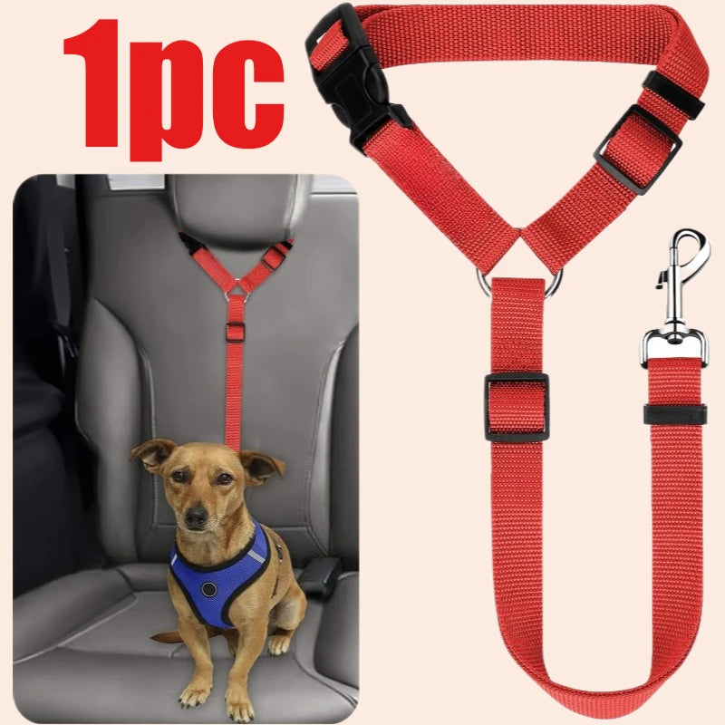 Solid Color Pet Car Seat Belt Nylon Lead Leash Backseat Safety Belt Adjustable Dogs Harness Collar Pet Accessories dog accessories waterproof leash ハーネス&リードセット dog collar