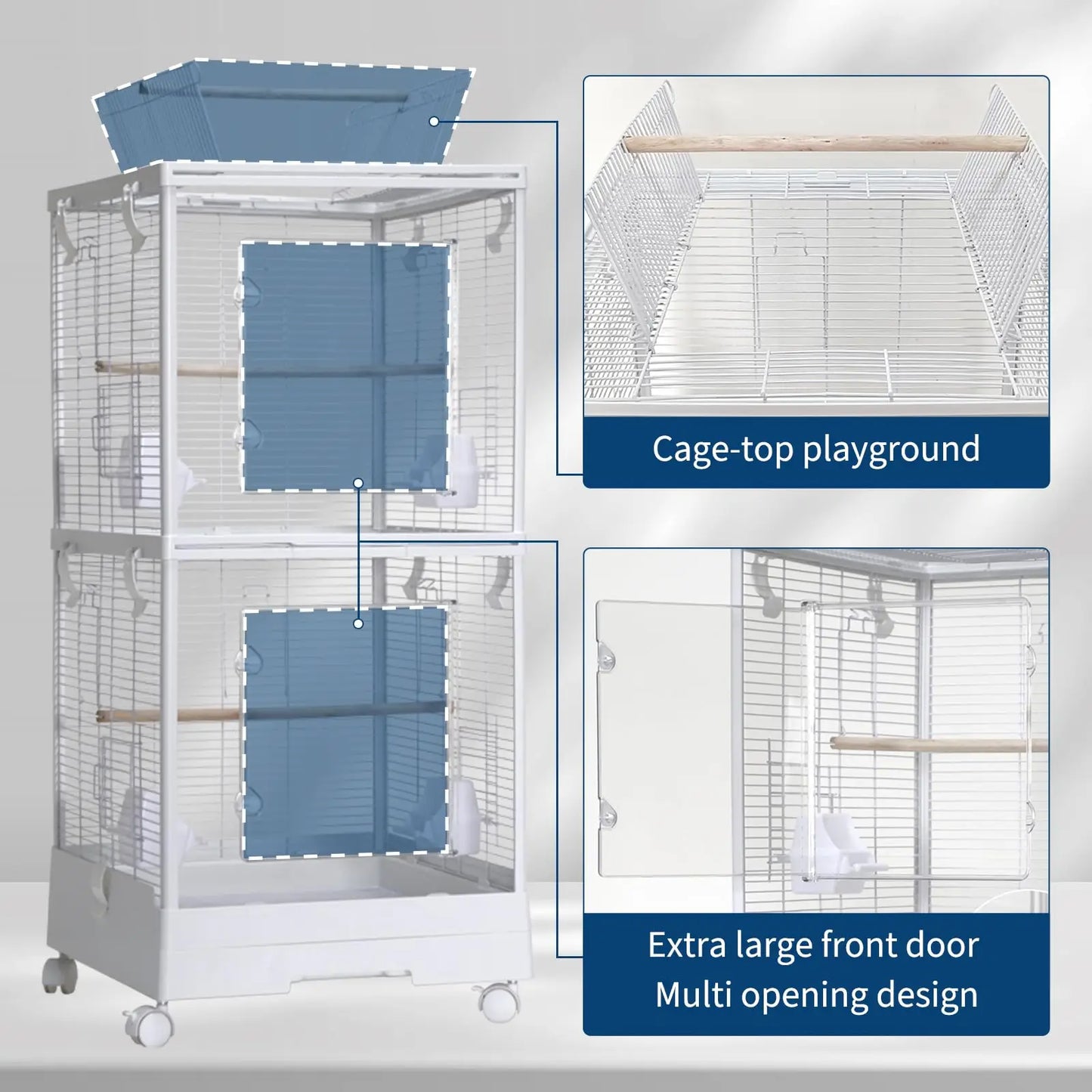 HiMISS Double Layer Bird Cage With Play Roof And Wheels