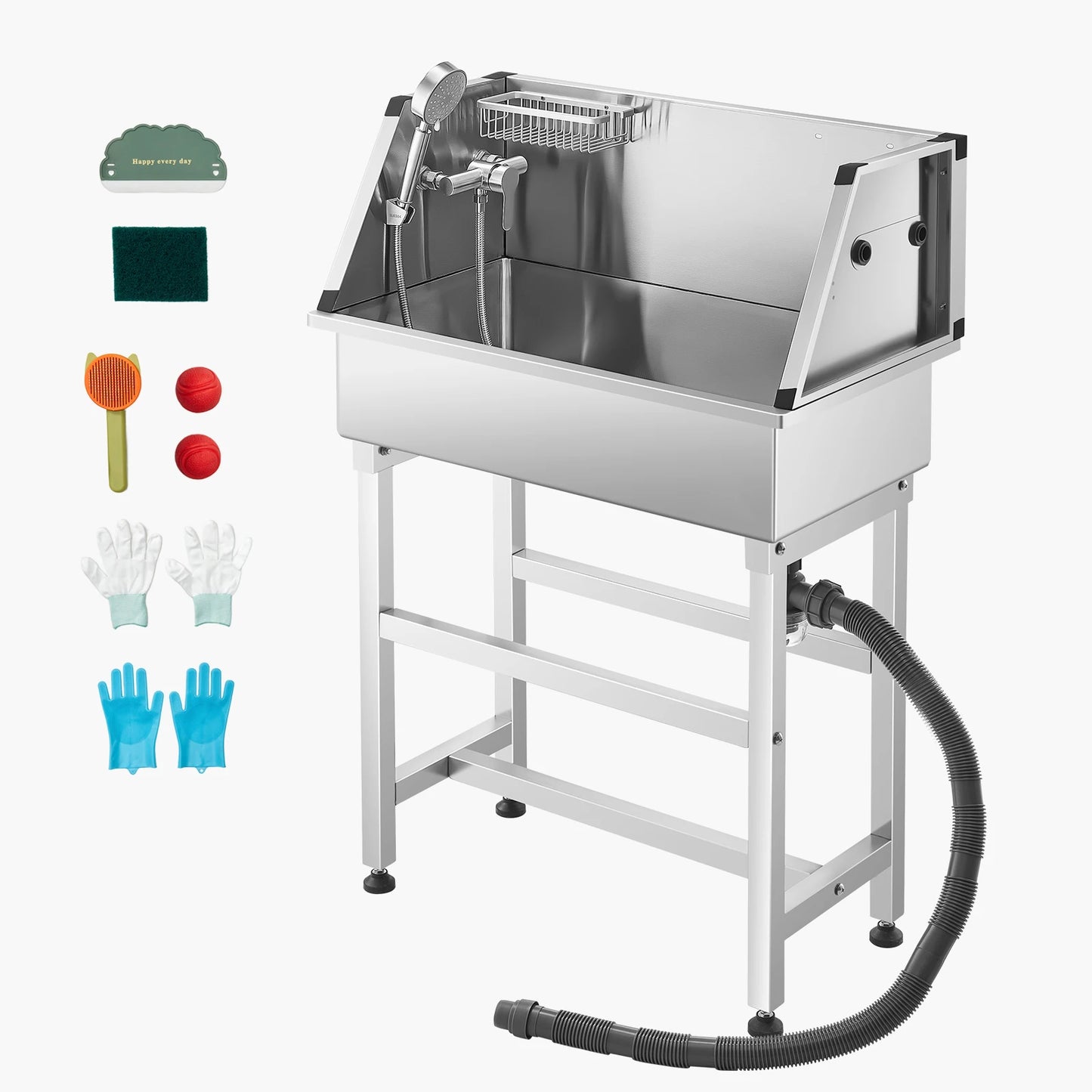 Stainless Steel Dog Washing Station With Hot Cold Faucet Storage