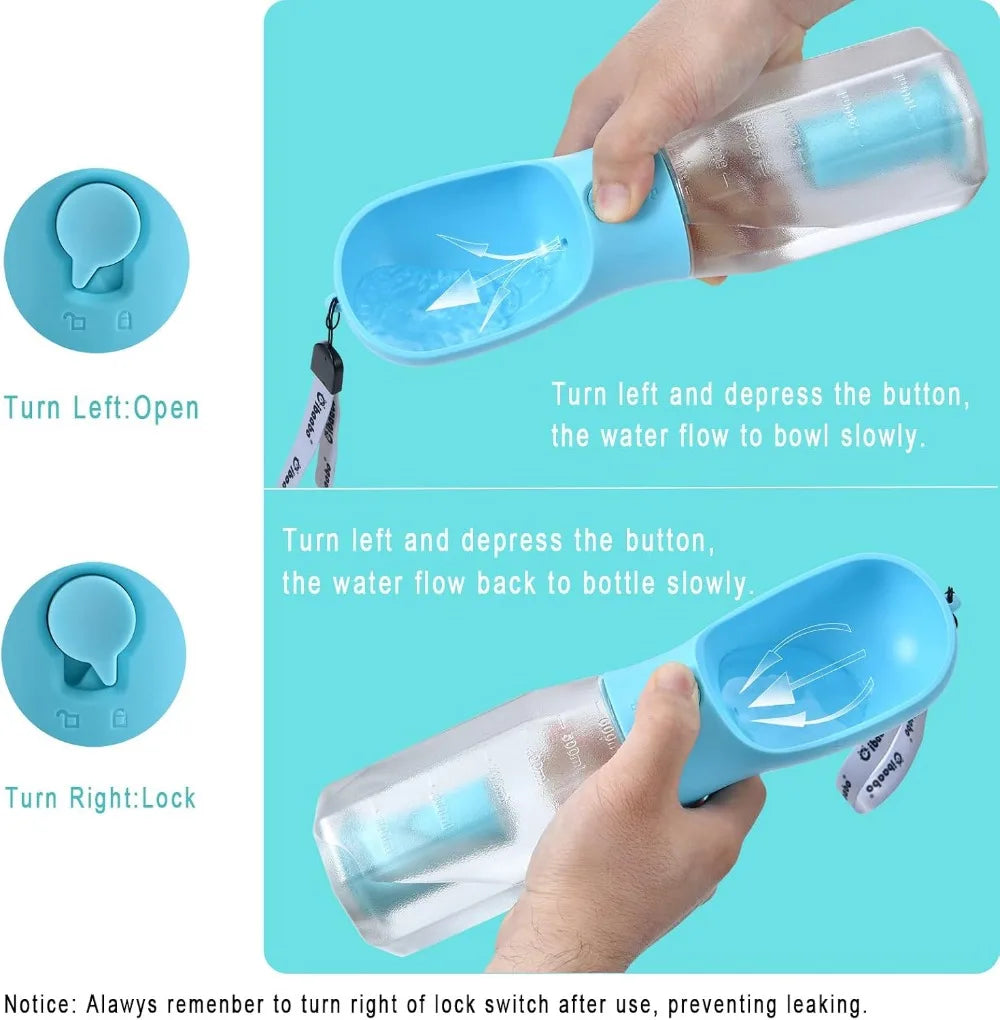 Dog Water Bottle With Food Container Poop Bag Holder Portable Travel Bowl