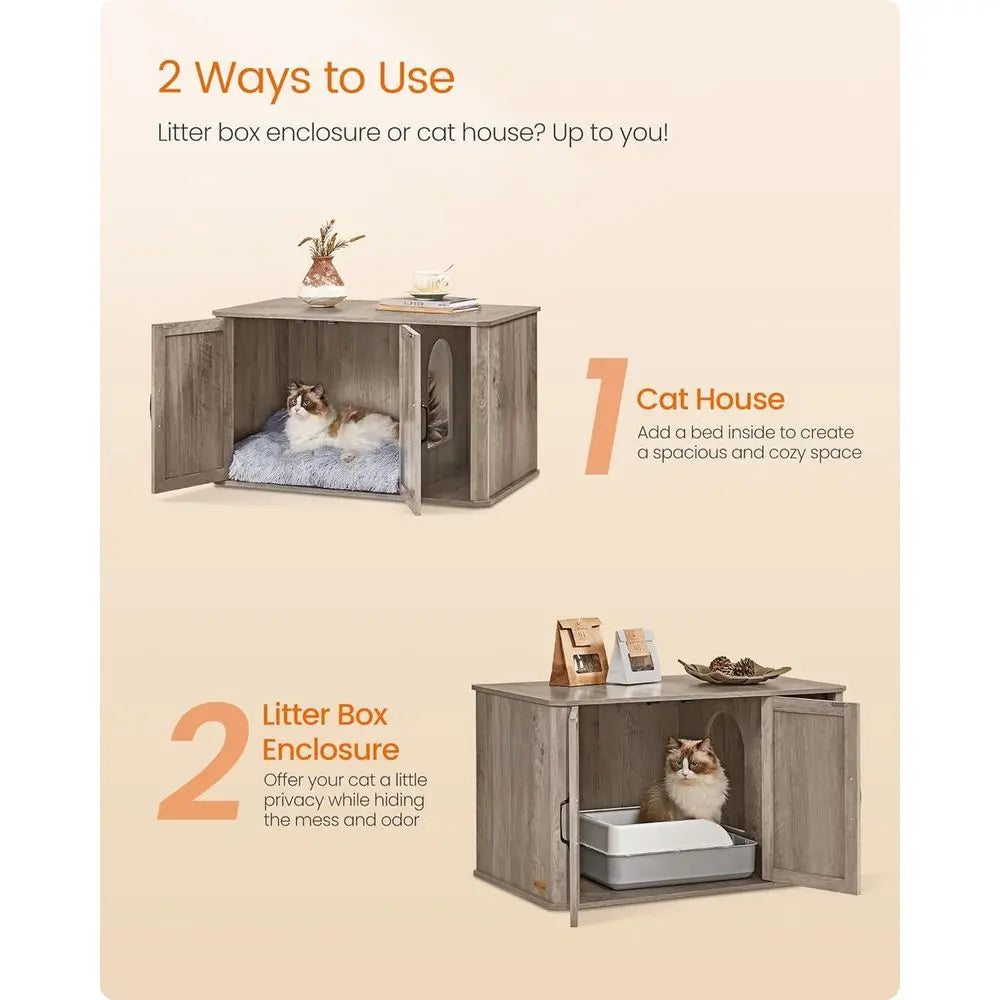 Litter Box Enclosure For Cats Front Entry And Double Doors