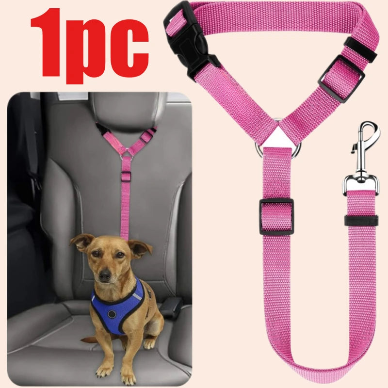 Solid Color Pet Car Seat Belt Nylon Lead Leash Backseat Safety Belt Adjustable Dogs Harness Collar Pet Accessories dog accessories waterproof leash ハーネス&リードセット dog collar