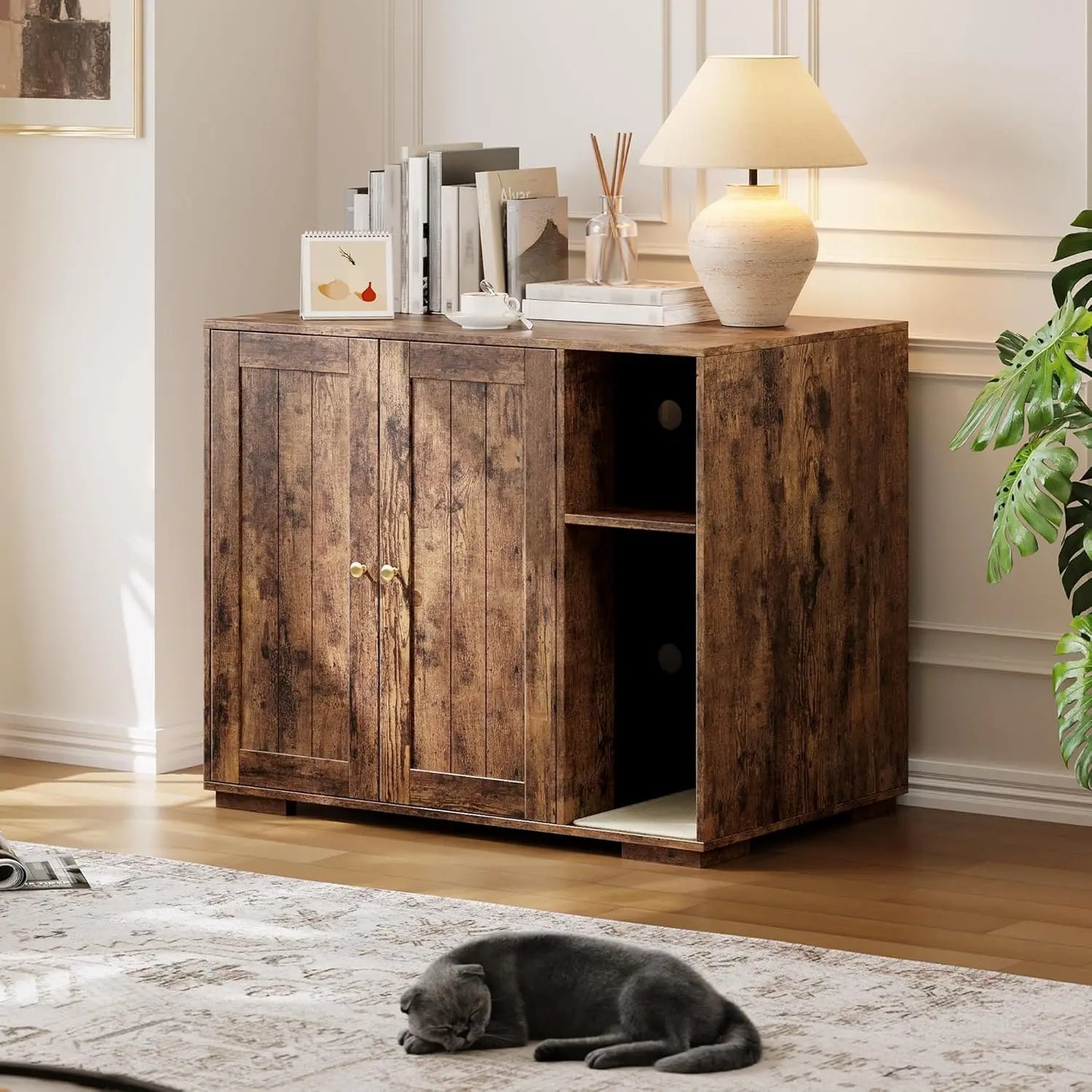 HiMISS Litter Box Enclosure Cabinet With Built In Power Outlet