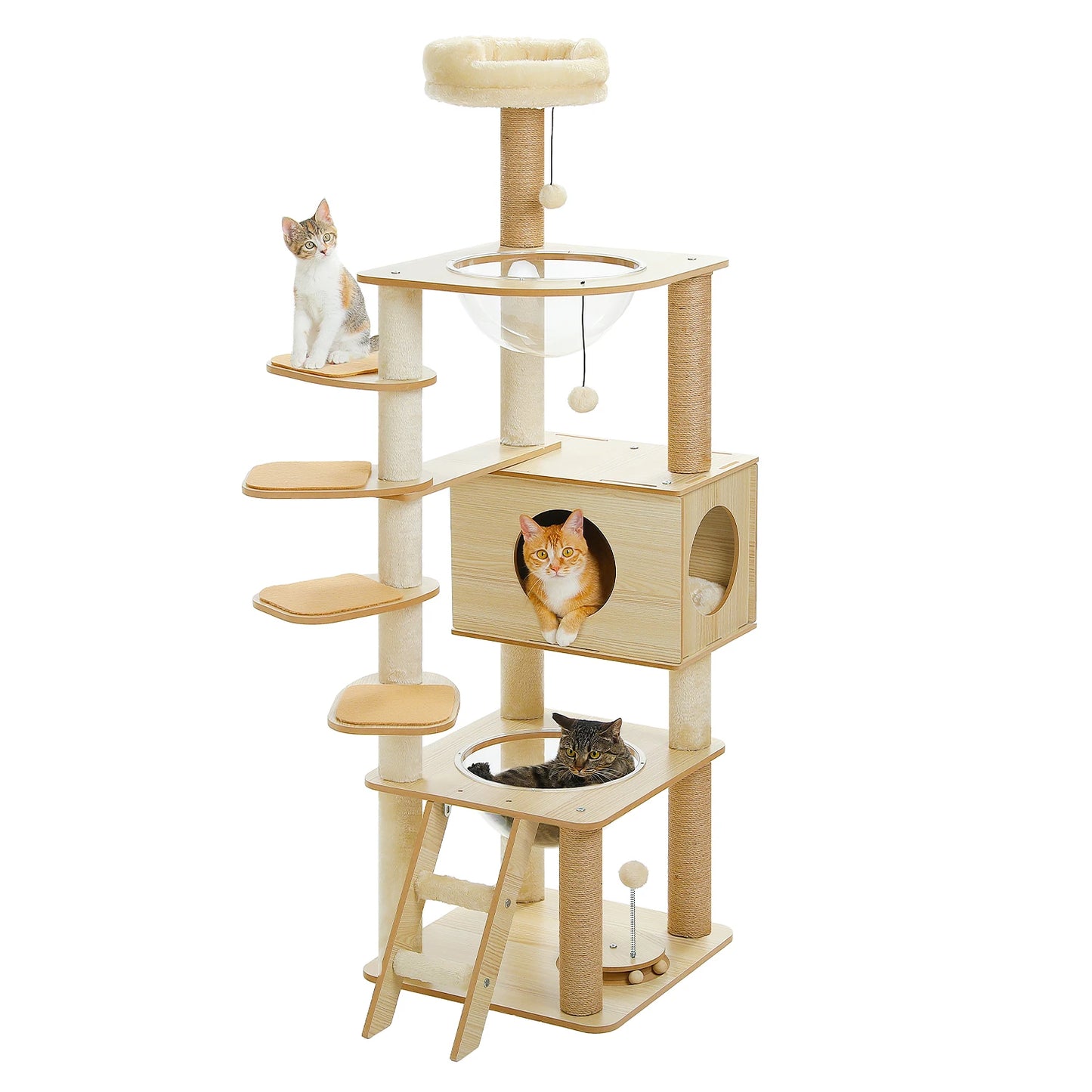 Multi-Level Cat Tree Indoor Wood Cat Tower With Scratching Posts