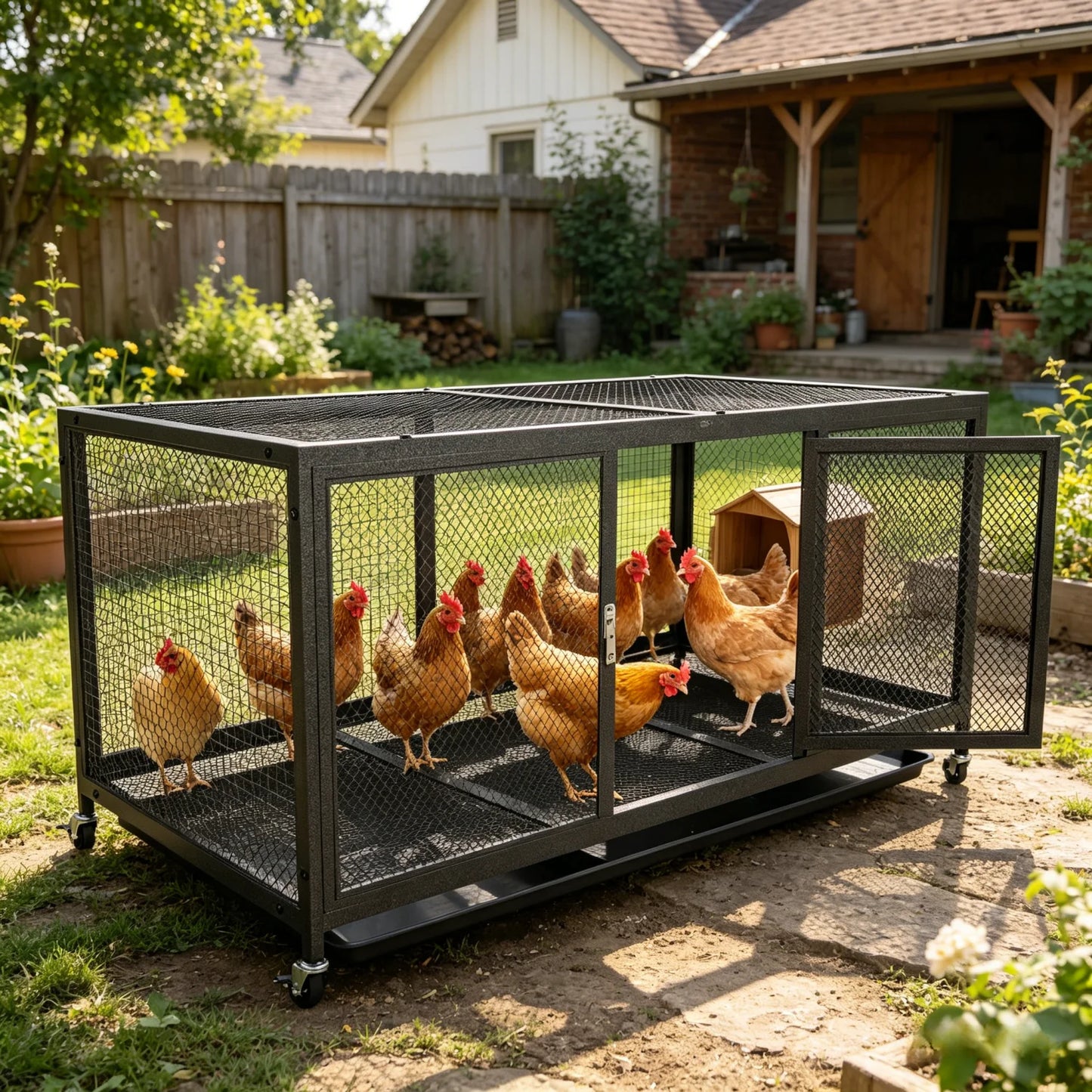 BINGOPAW Outdoor Heavy Duty Metal Chicken Coop Walk In Pen