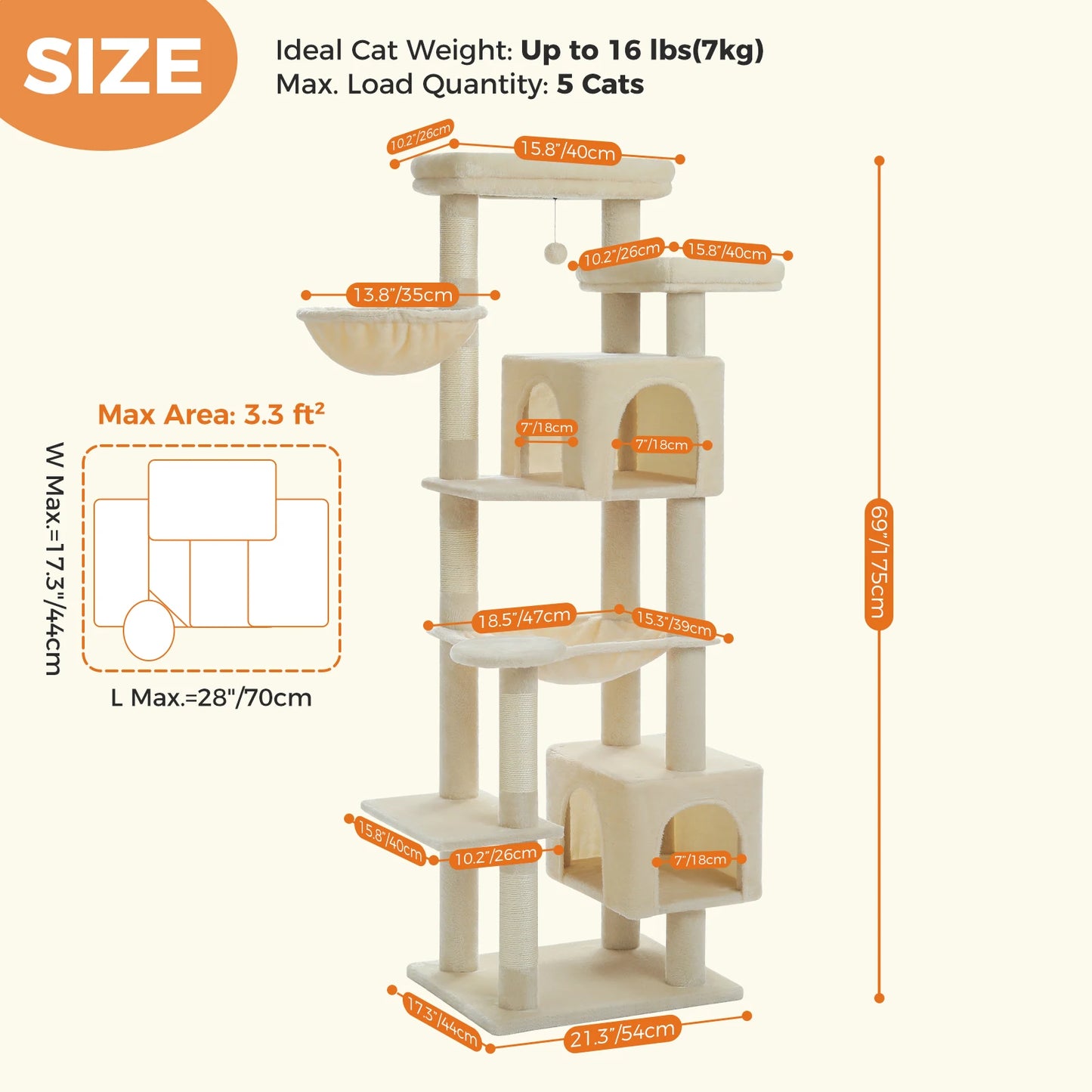 PAWZ Road Cat Tree With Hammock Condo And Scratching Posts