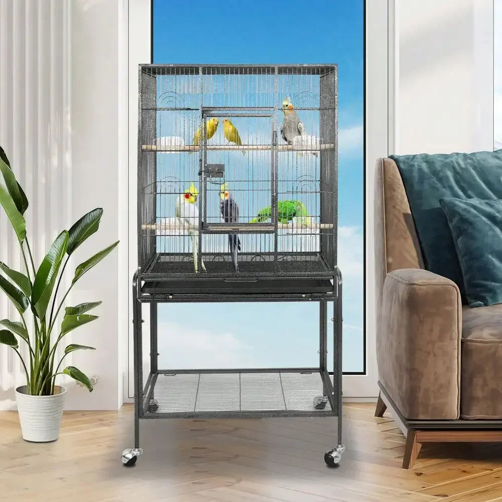 Durable Iron Play Top Bird Cage for Parrots and Finches