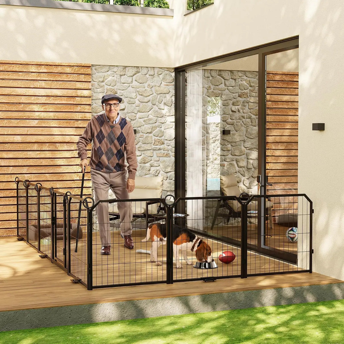 12/16/18 Panels 32/40inch Dog Playpen with DoorSelf-Locking Door & Stakes Heavy Duty Pet Fence Indoor Outdoor Pet Safety Isolation Barrier for Puppy Dog Supplies