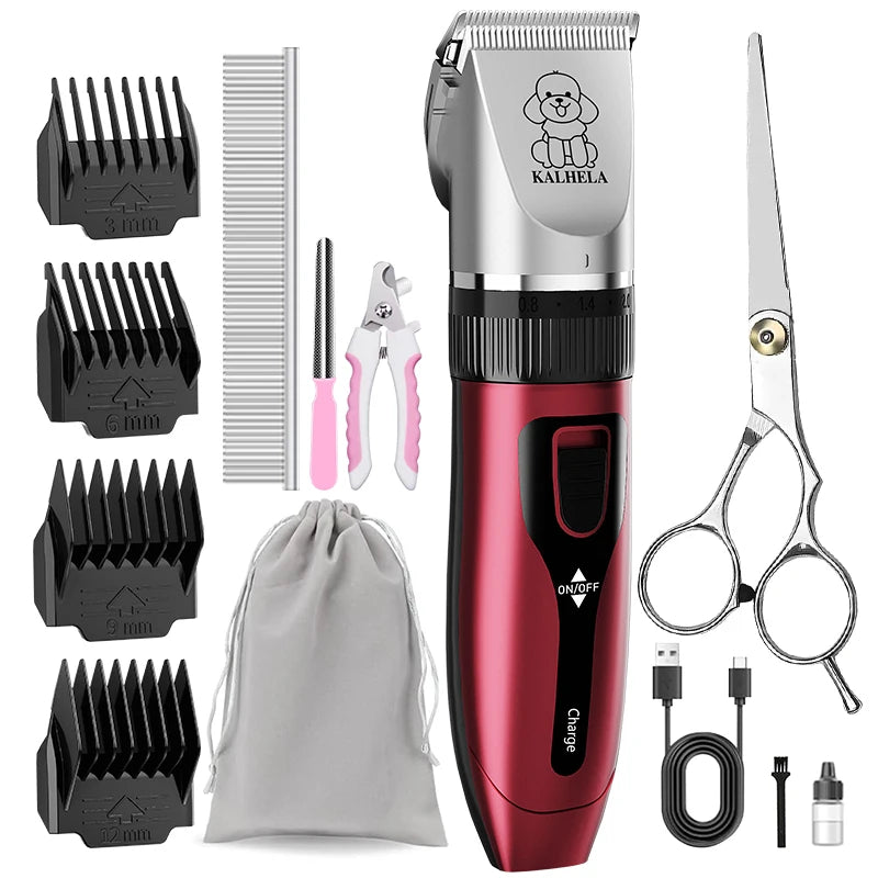 Rechargeable low-noise cordless electric pet trimmer, used for grooming dogs and cats' fur. Dog fur trimmer kit, suitable for various sizes and lengths of pet fur. Pet fur trimmer, must-have for families, gift