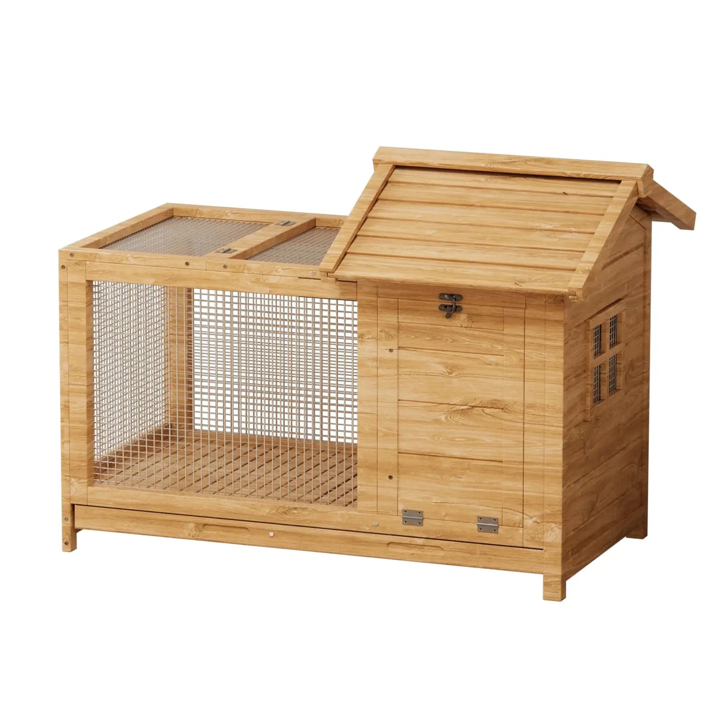 HiMISS Outdoor Wooden Rabbit Hutch With Nesting Box Openable Roof