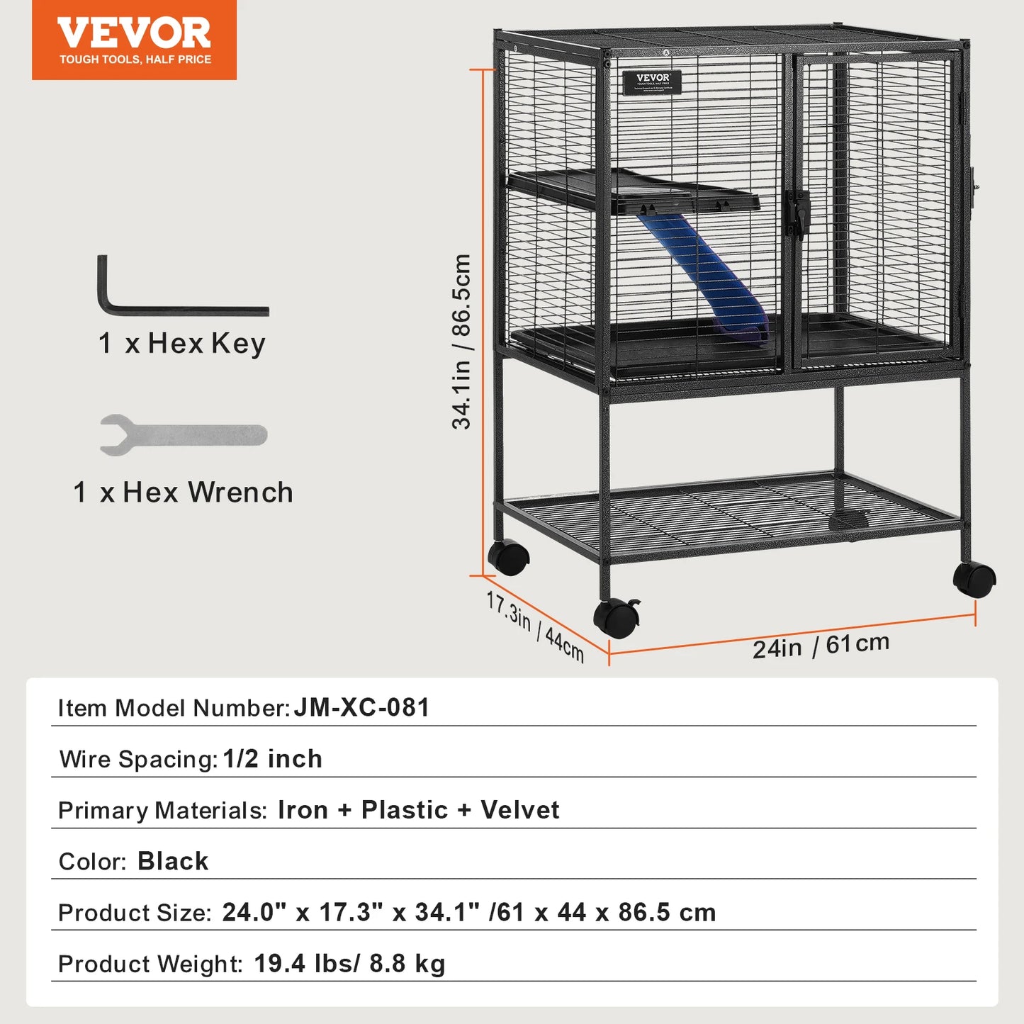 SucceBuy Rolling Metal Ferret Cage 4-Tier Small Animal Cage