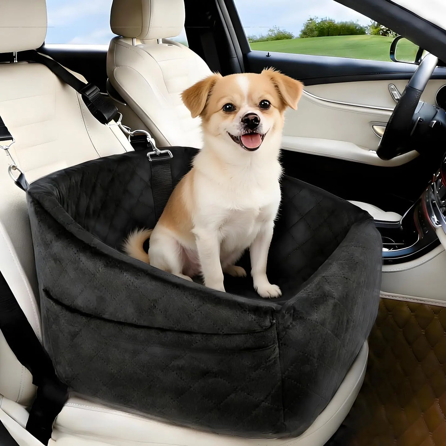HiMISS Dog Booster Car Seat With Detachable Washable Bed And Safety Belt