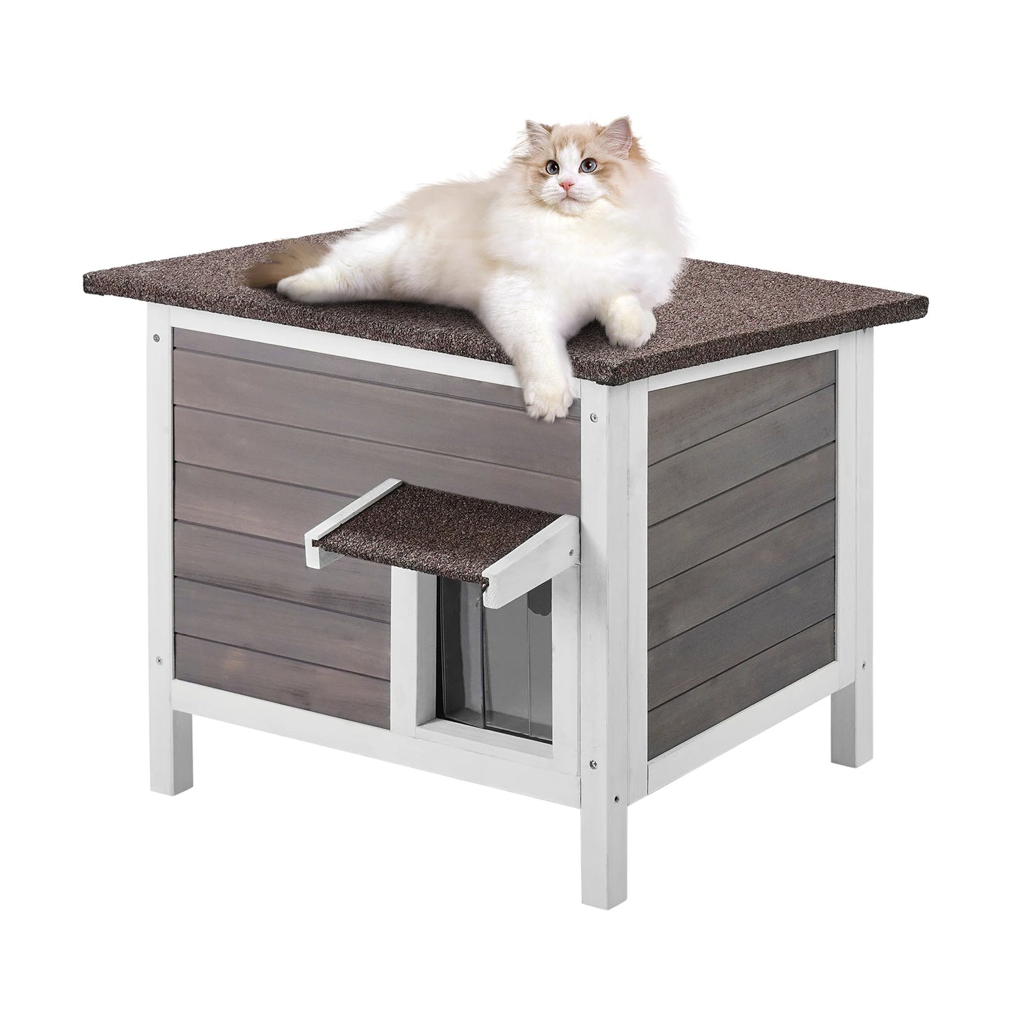 SucceBuy Outdoor Cat House Weatherproof Wooden Shelter With Insulation