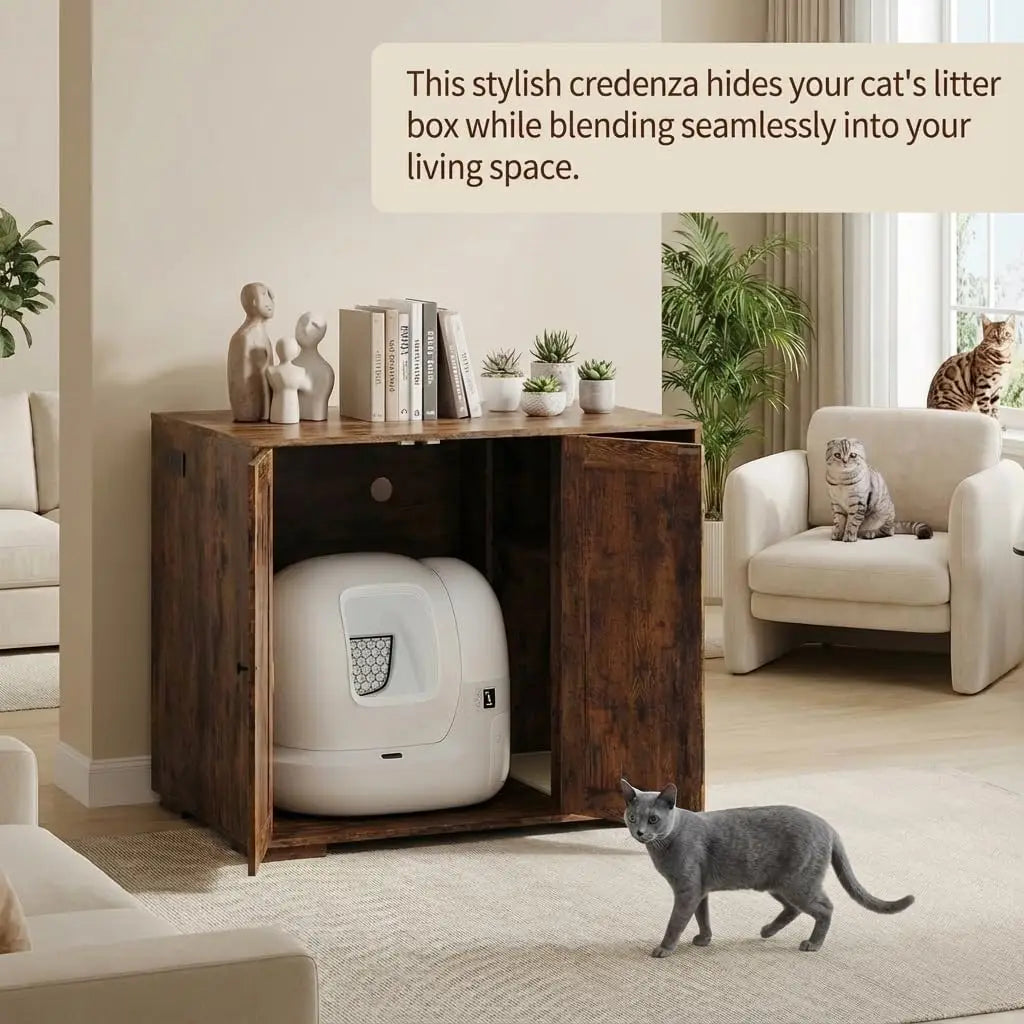 HiMISS Litter Box Enclosure Cabinet With Built In Power Outlet