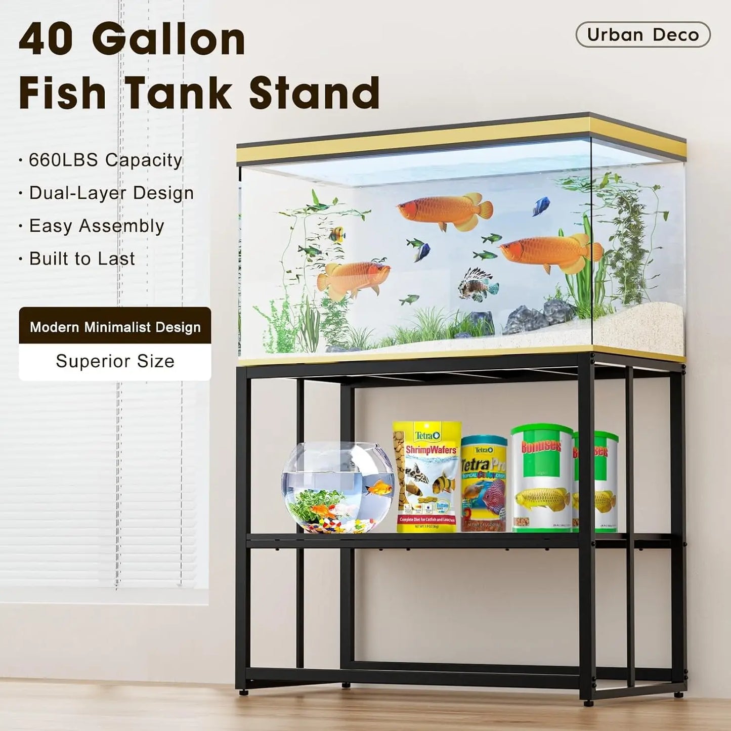 Stainless Steel Aquarium Stand Dual Layer Design For Home Office