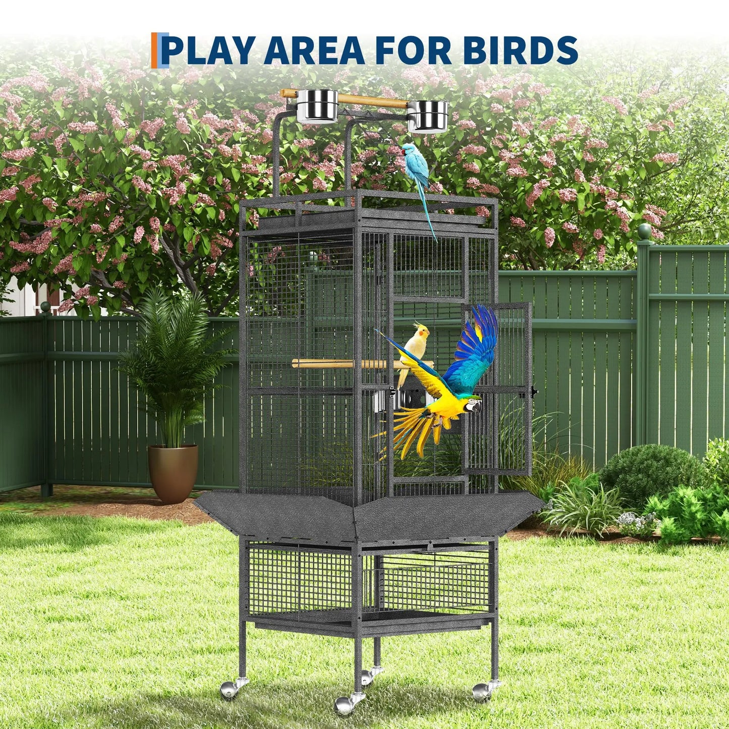 HiMISS Bird Cage With Rolling Stand Storage Shelf Slide Out Tray Budgies