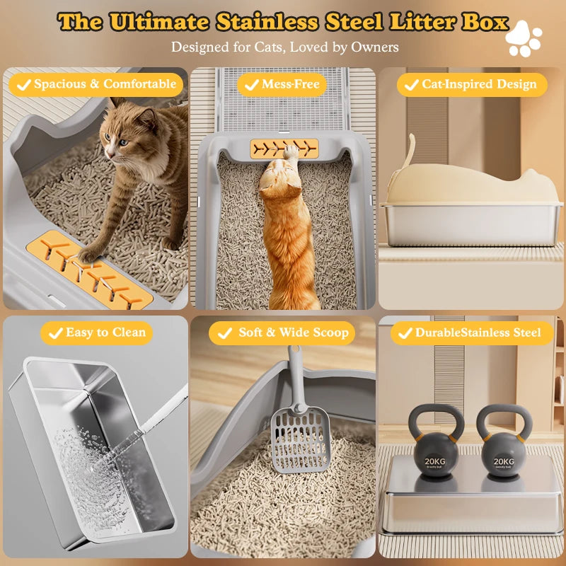 Stainless Steel Cat Litter Box With Lid For Large Cats
