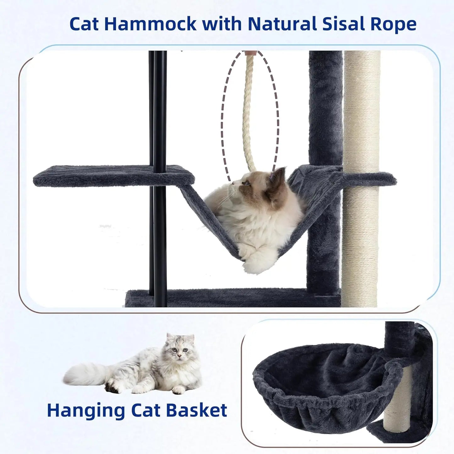 Cat Tree Tower For Indoor Cats With Hammock And Condo