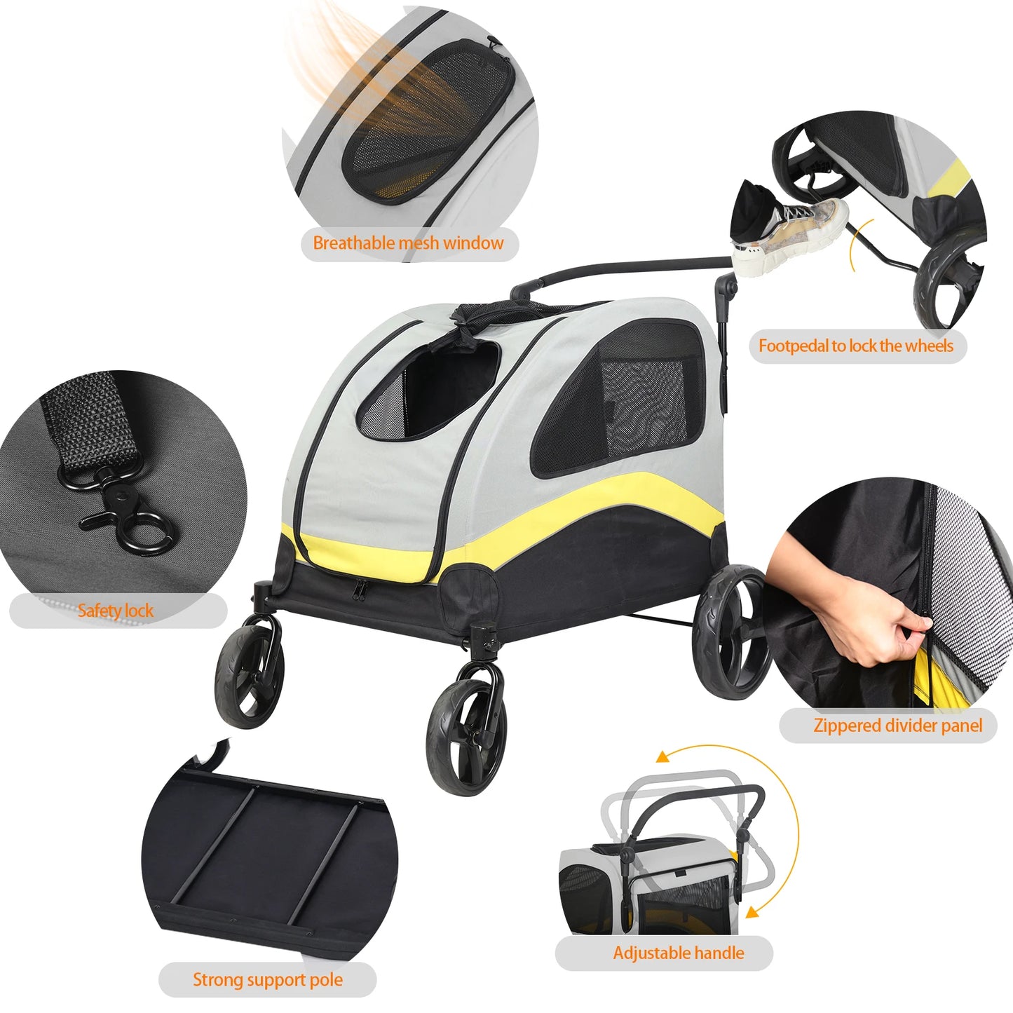 Pet Stroller For Two Dogs Folding Jogger Wagon With Divider