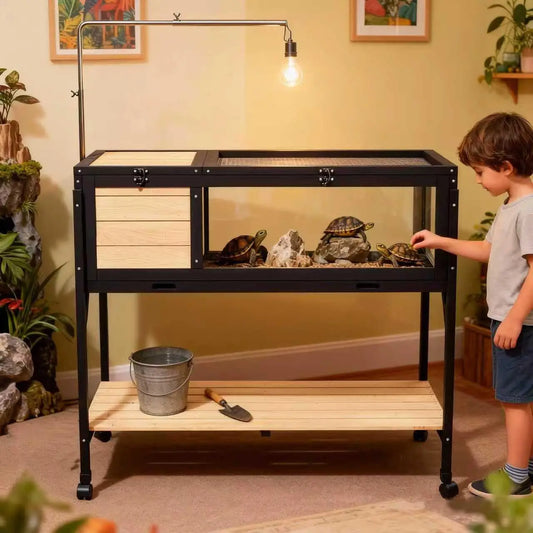 Wooden Tortoise Habitat Enclosure With Light Stand