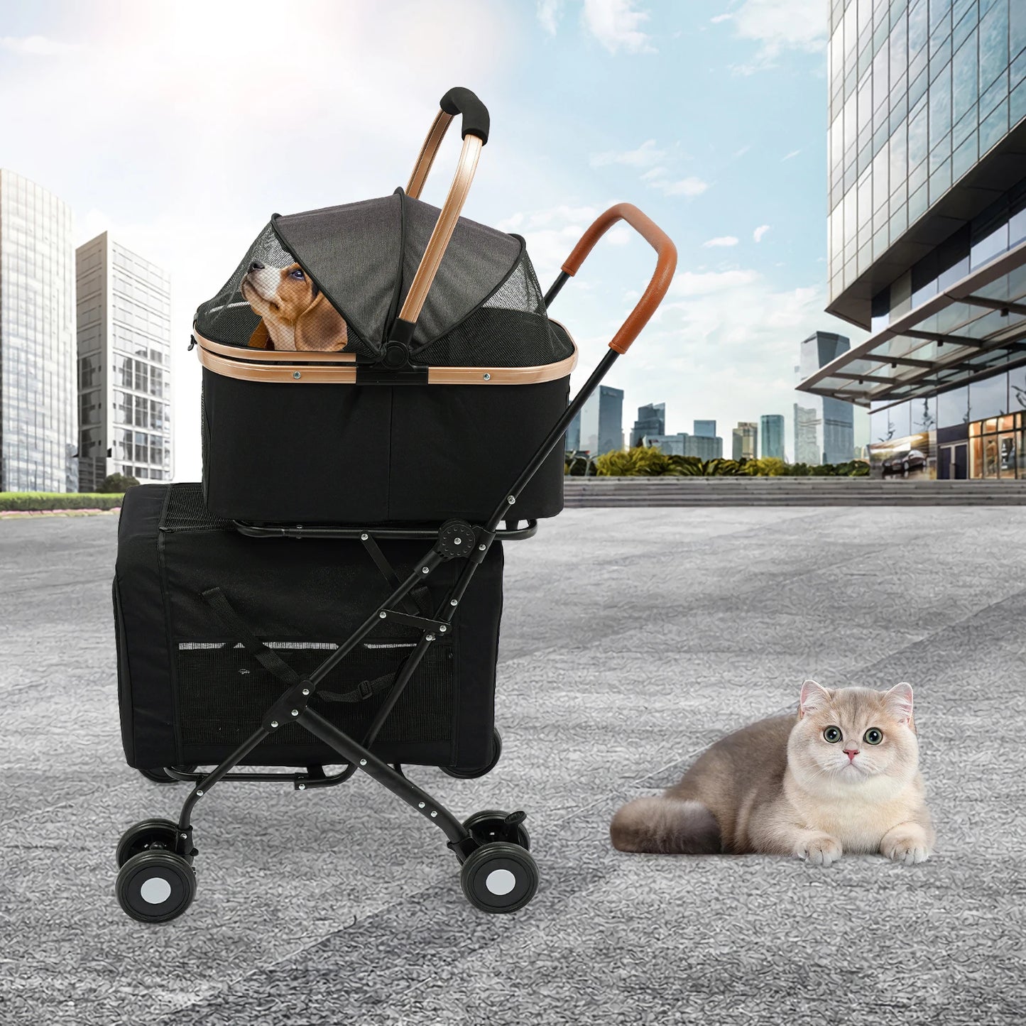 3-in-1 Multifunctional Pet Stroller With 2 Carriers For Small And Medium Dogs