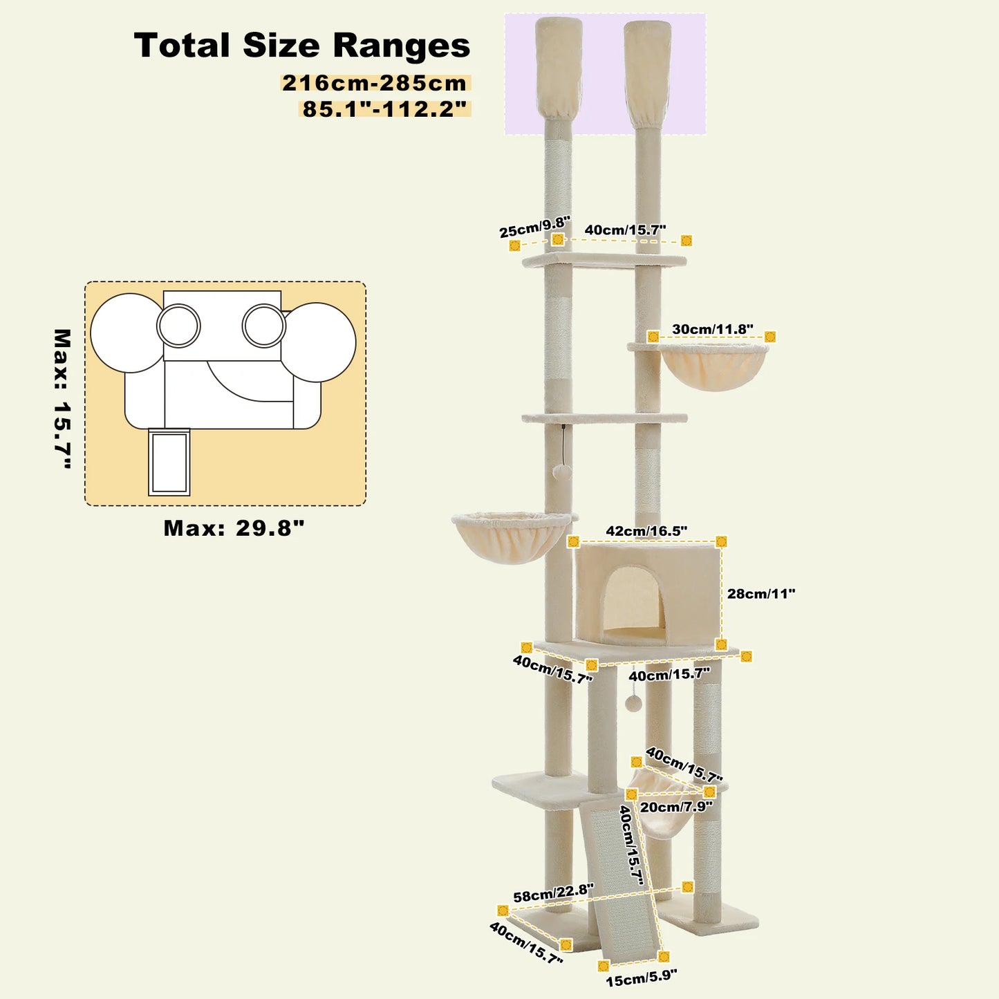 PAWZ Road Floor To Ceiling Cat Tree With Scratching Posts