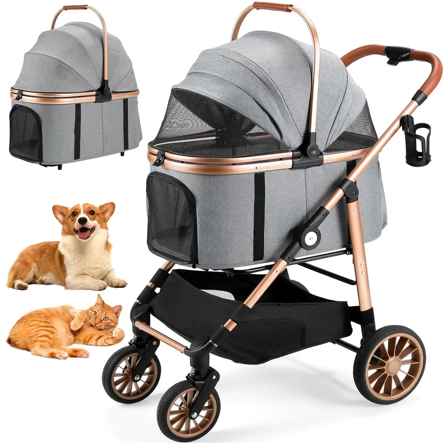 360 Degree Foldable Pet Stroller for Cats and Dogs