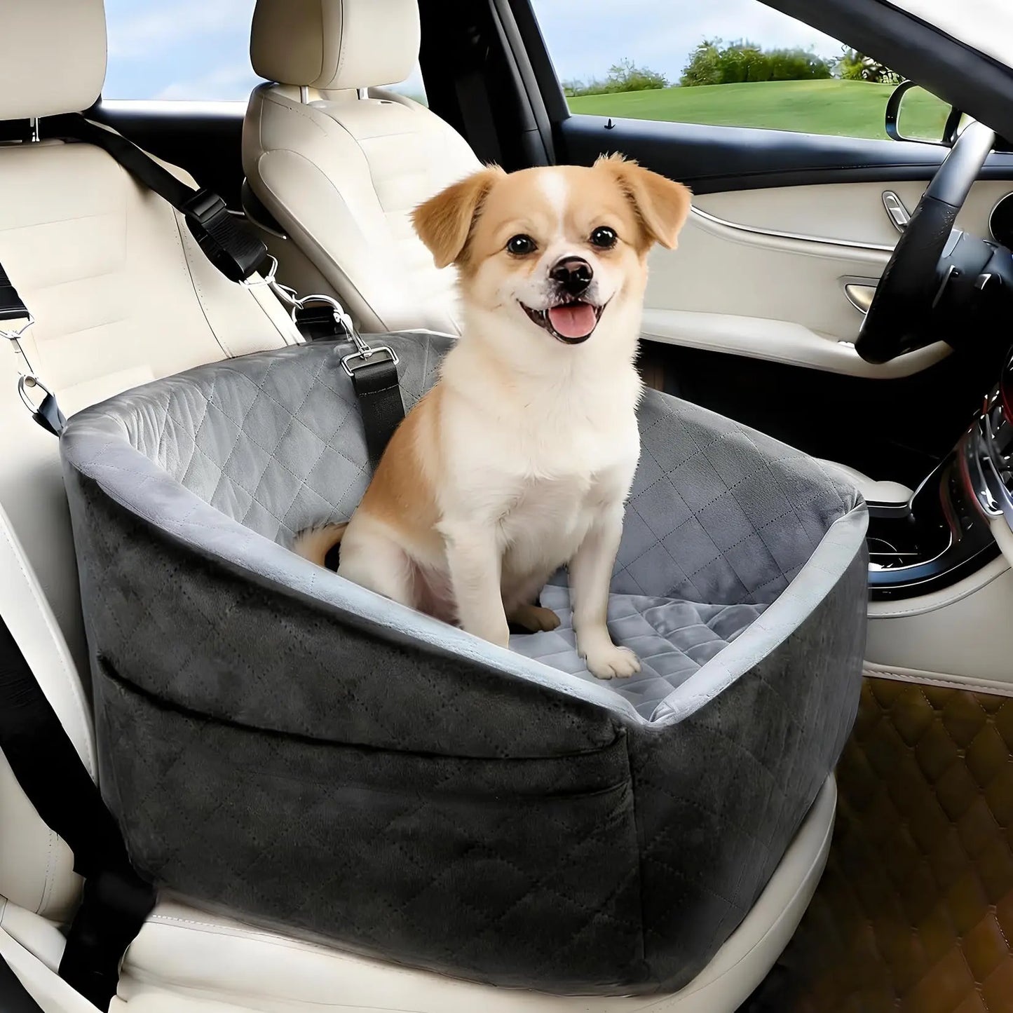 HiMISS Dog Booster Car Seat With Detachable Washable Bed And Safety Belt