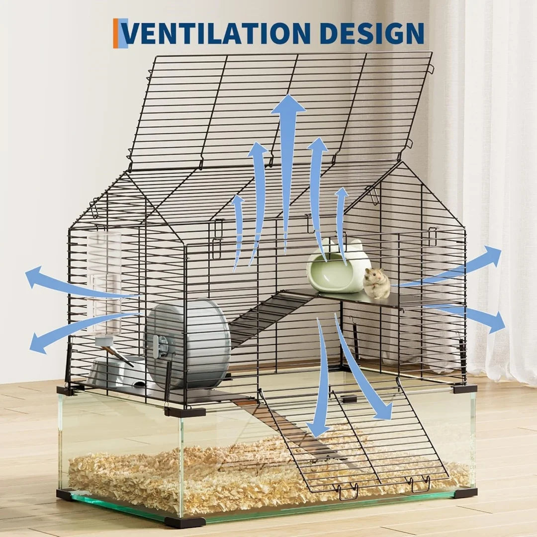 HiMISS 3-Tier Hamster Enclosure With Glass Panels For Small Pets