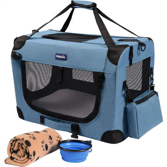 Portable Collapsible Dog Crate with Soft Blanket and Foldable Bowl for Small Dogs Indoor and Outdoor