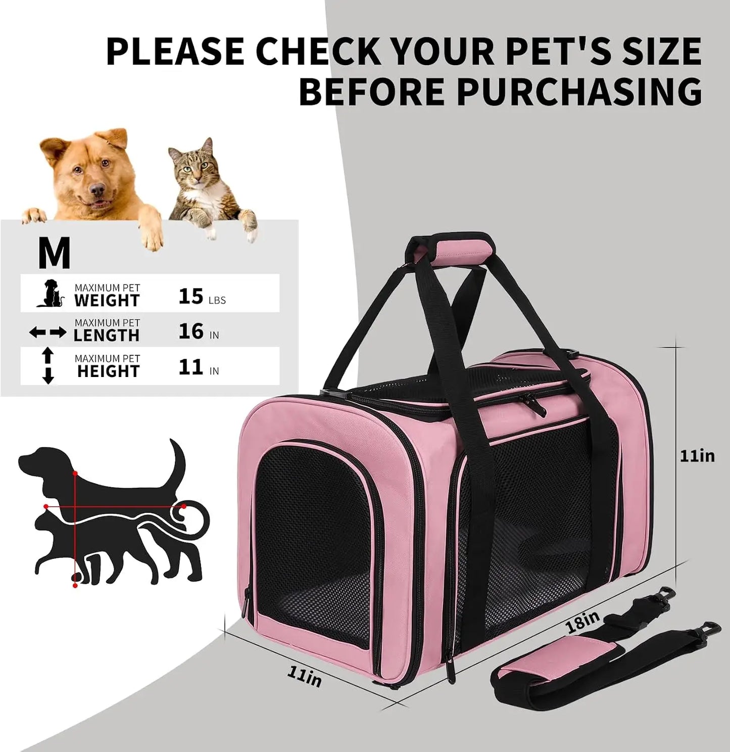 Soft-Sided Cat Carrier for Small Pets up to 16 lbs with Airline-Friendly Design