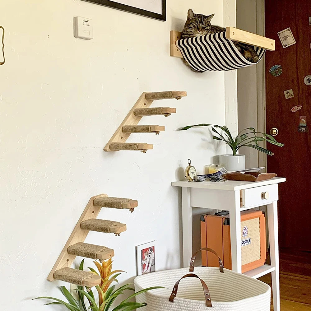 PETRAVEL Cat Climbing Shelf Wall Mounted Four Step Scratching Post