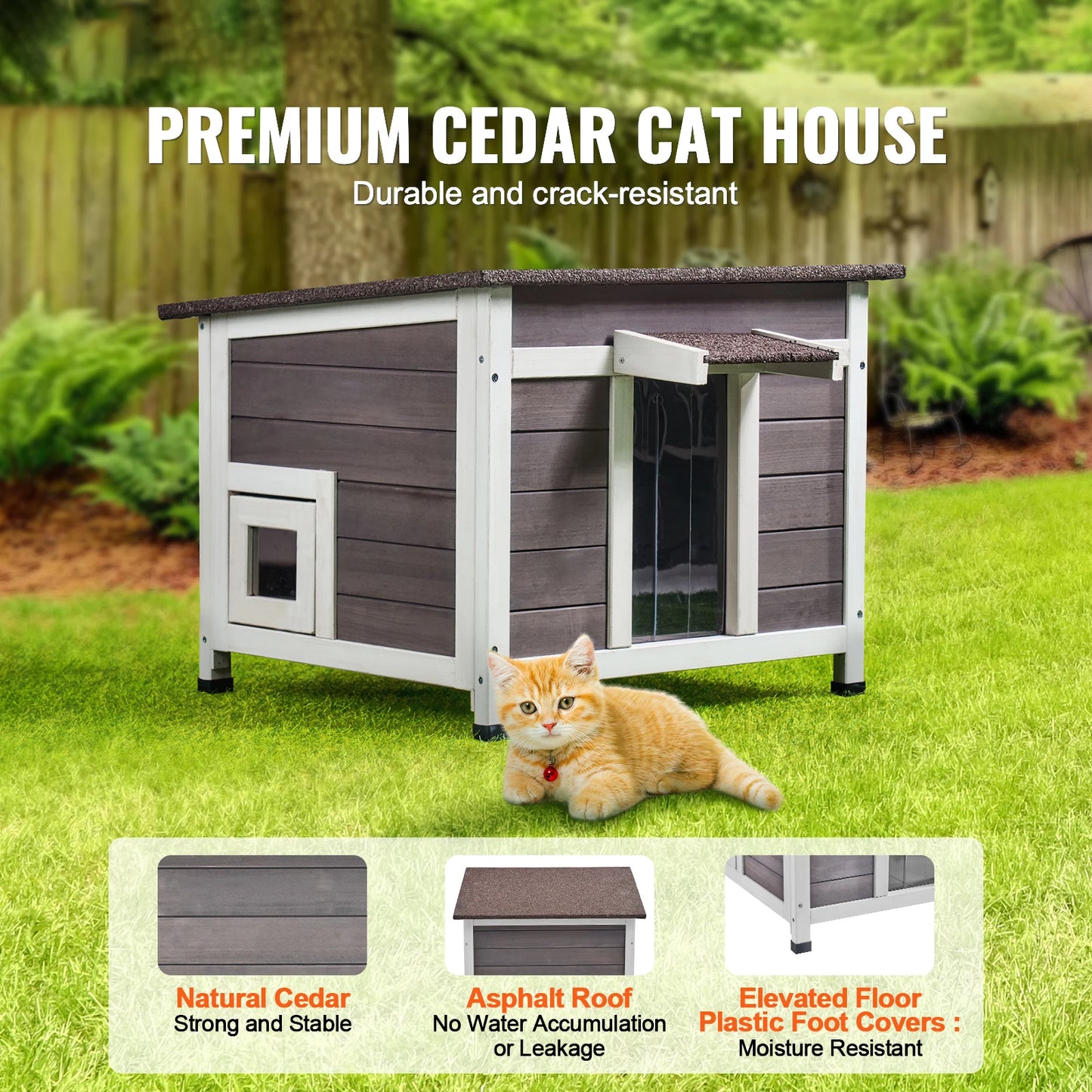 SucceBuy Outdoor Cat House Weatherproof Wooden Shelter With Insulation