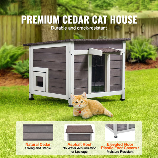 SucceBuy Outdoor Cat House Weatherproof Wooden Shelter With Insulation