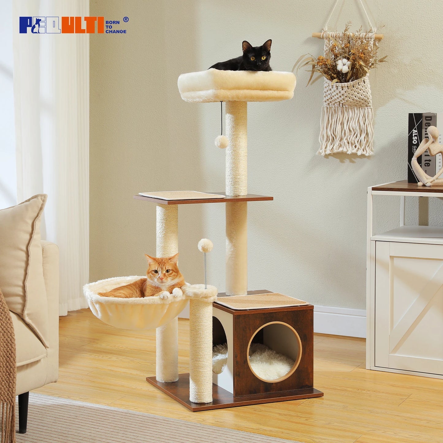 PAWZ Road Premium Modern Wood Cat Tree for Indoor Cats