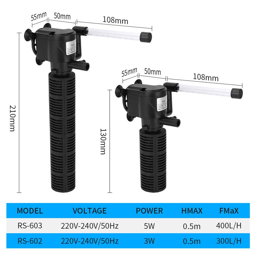 APWIKOGER 3 In 1 Mini Aquarium Filter Submersible Water Purifier