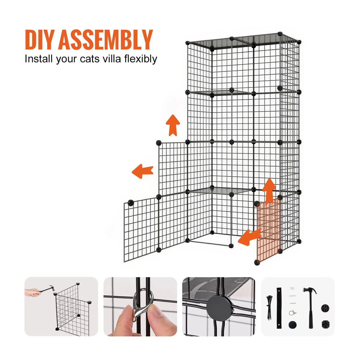 SucceBuy Multilevel Stainless Steel Cat Cage With Hammock Ramp