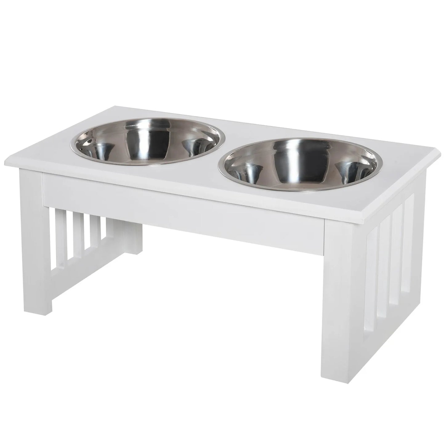 Elevated Dog Bowls & Dog Food Stand Pet Feeding Station W/ Stainless Steel White