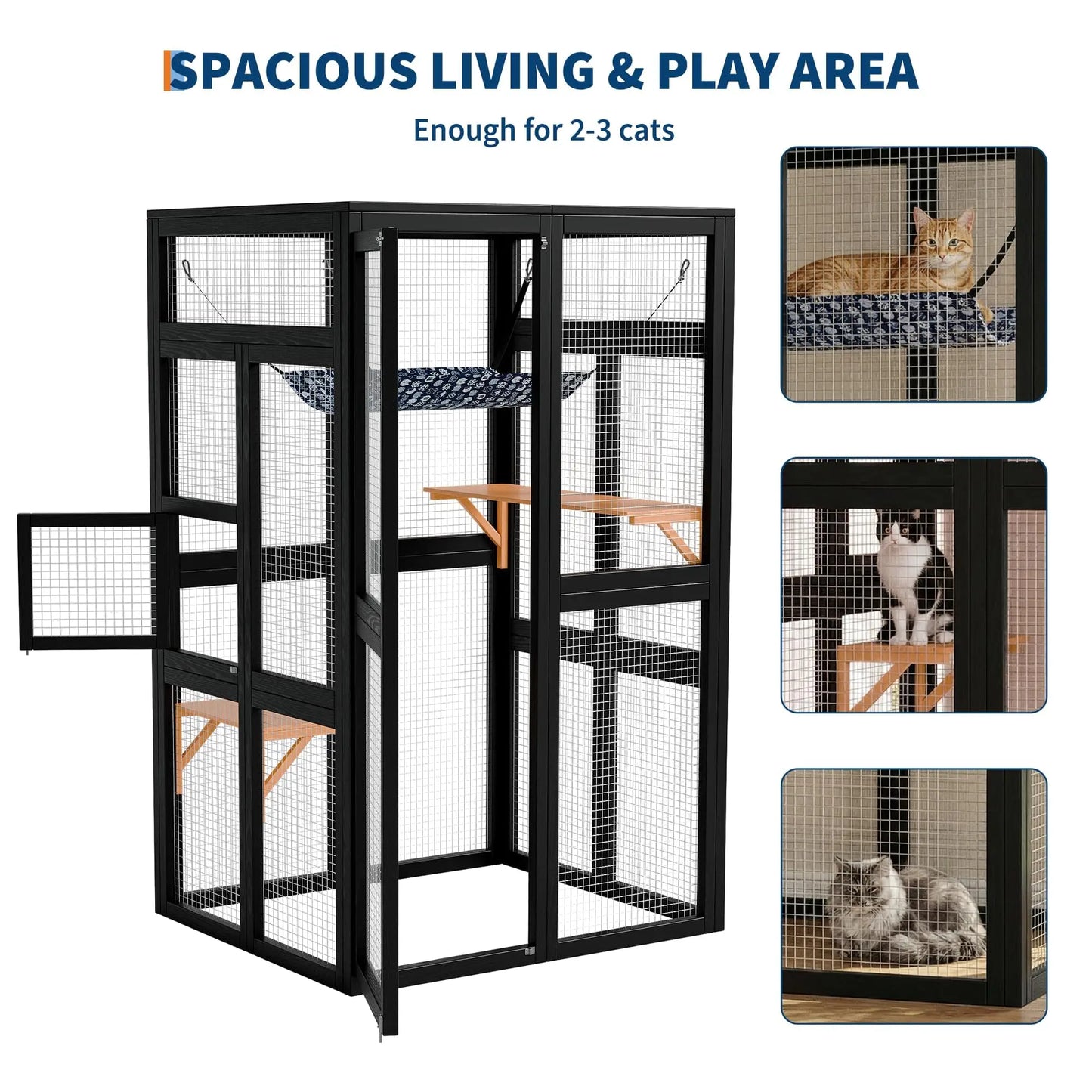 HiMISS Wooden Catio Outdoor Cat Enclosure With Wheels 3 Platforms