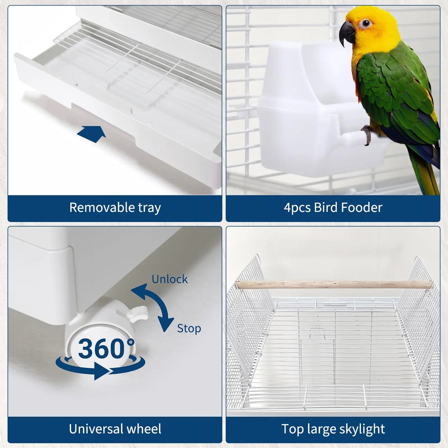 HiMISS Double Layer Bird Cage With Play Roof And Wheels