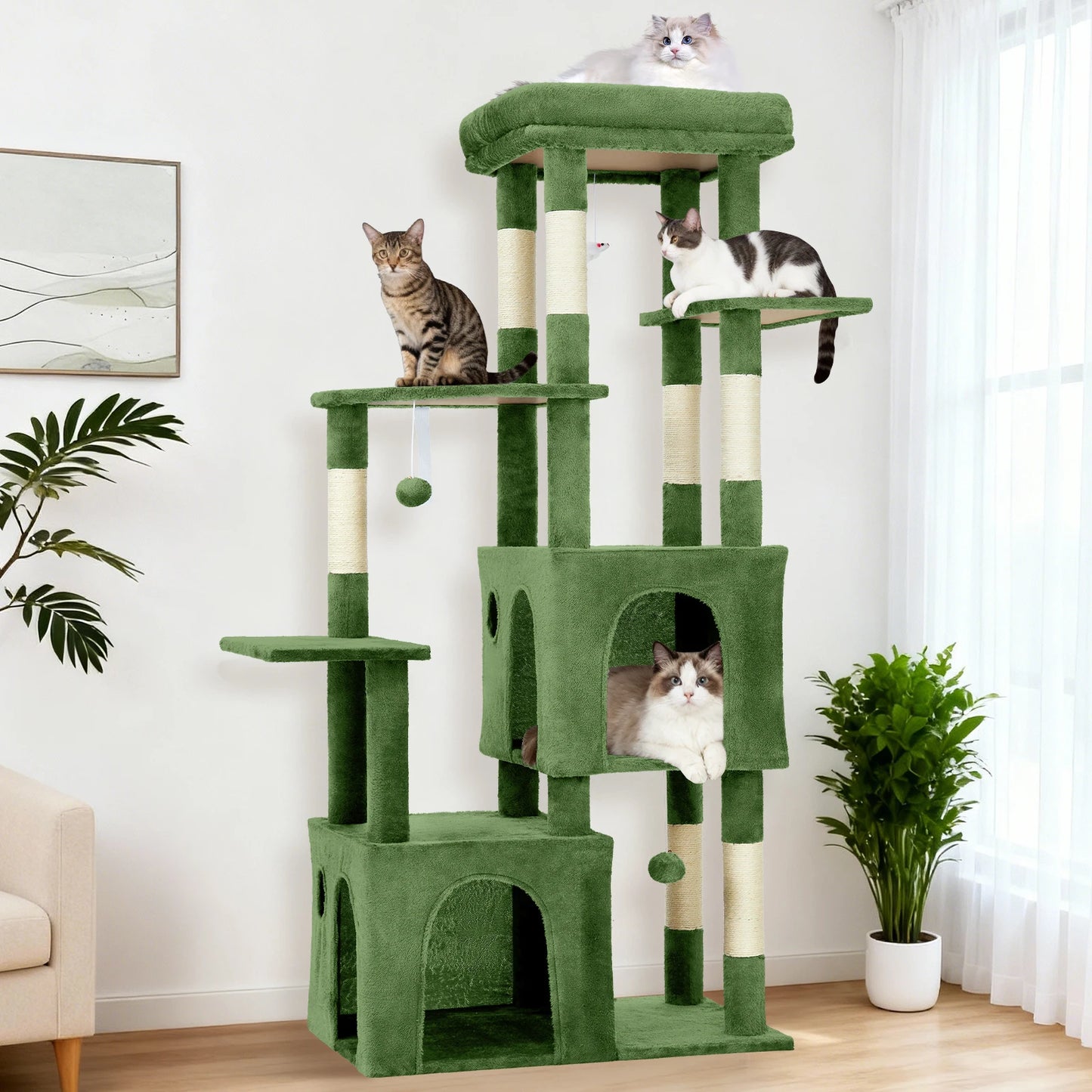 HiMISS Cat Tree Tower For Large Cats Maine Coon With Perch And Condos