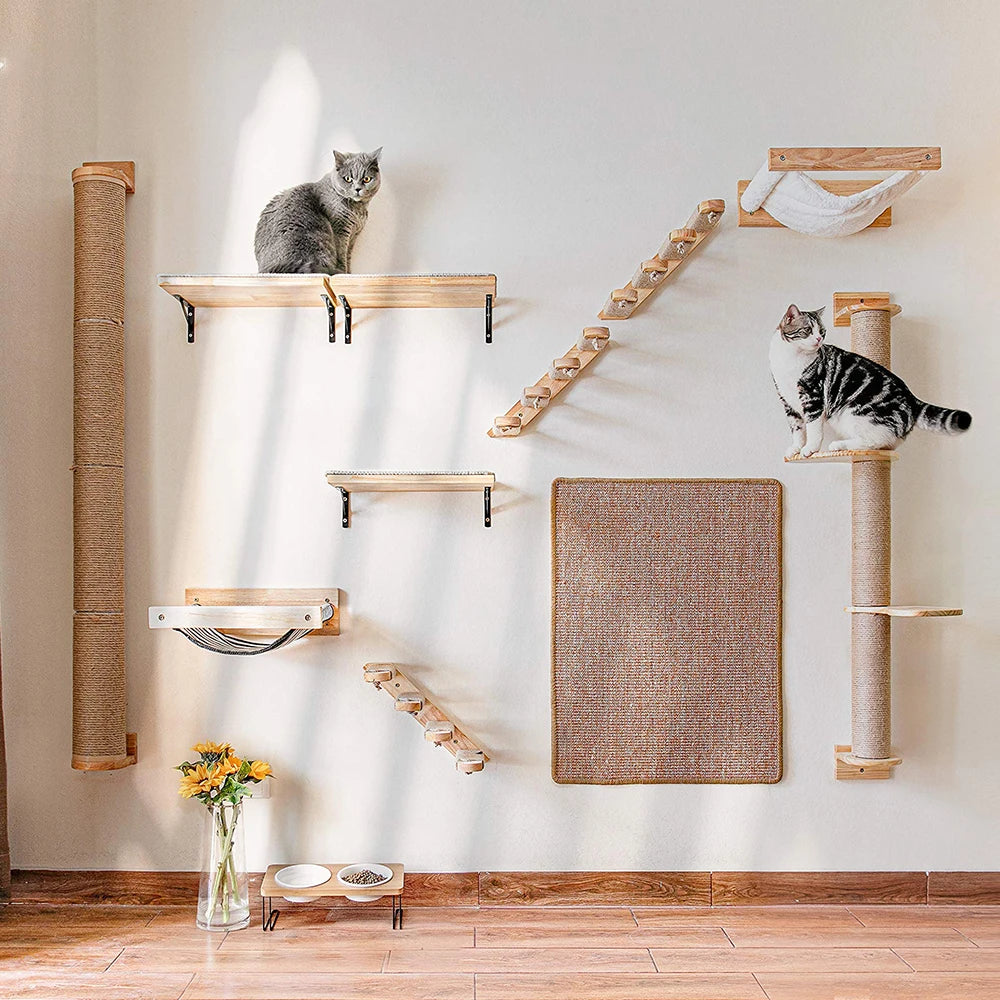 PETRAVEL Cat Climbing Shelf Wall Mounted Four Step Scratching Post